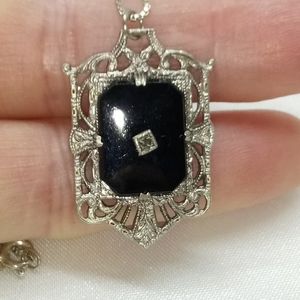 Lovely Art Deco S.S. black camphor glass necklace